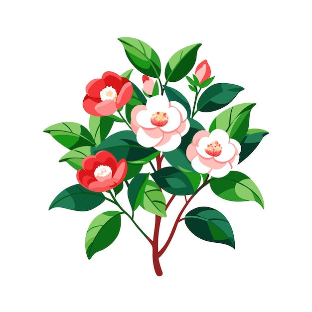 Vector beautiful flowers tree and bush flat style vector illustration