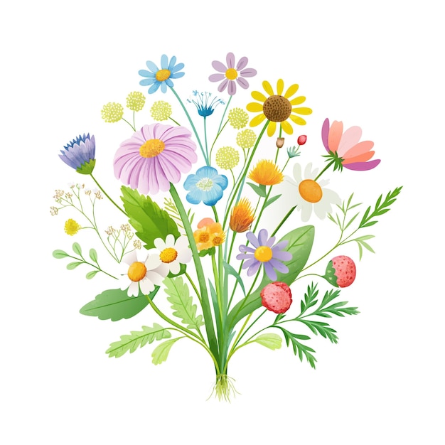 Beautiful Flowers Watercolor Florals Vector Illustration