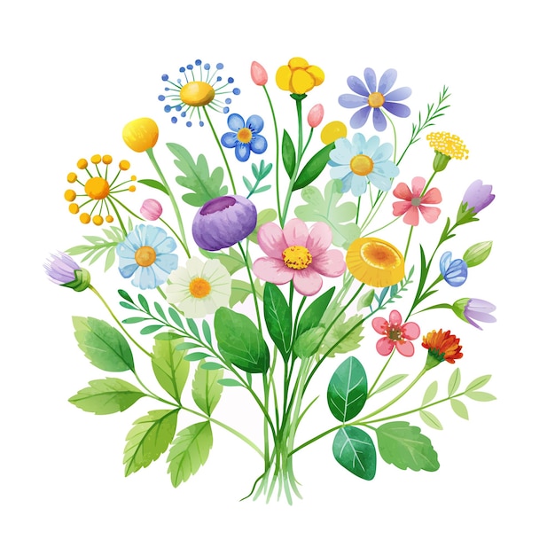 Beautiful Flowers Watercolor Florals Vector Illustration