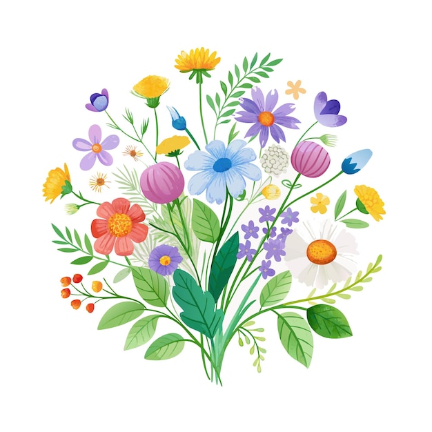 Beautiful Flowers Watercolor Florals Vector Illustration