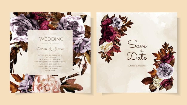 Beautiful flowers Wedding marriage invitation card frame set template for marriage invite