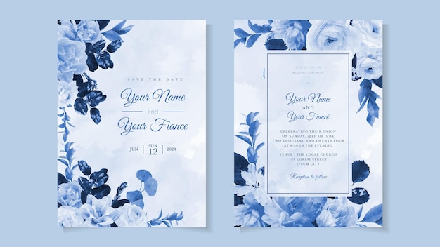 Beautiful flowers Wedding marriage invitation card frame set template