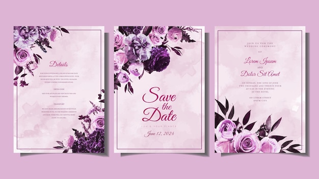 Beautiful flowers Wedding marriage invitation card frame set template