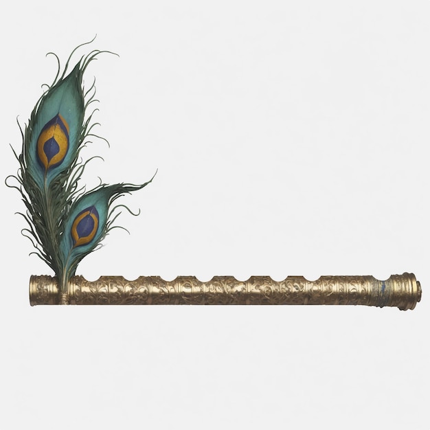 Vector beautiful flute with peacock feather vector illustration