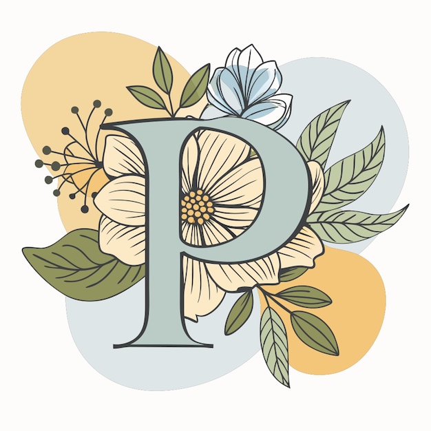 Vector a beautiful font logo with flower theme initial p vector illustration line circuit