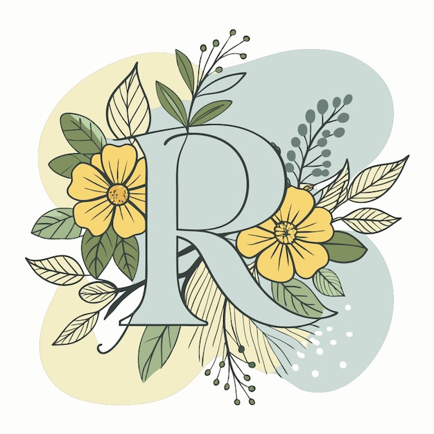 Vector a beautiful font logo with flower theme initial r vector illustration line circuit