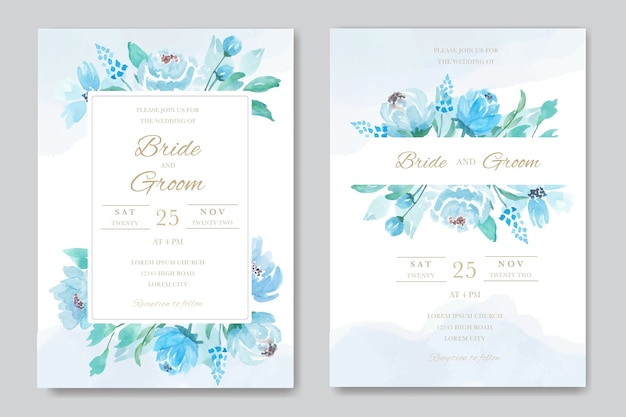 beautiful frame wedding card with blue roses