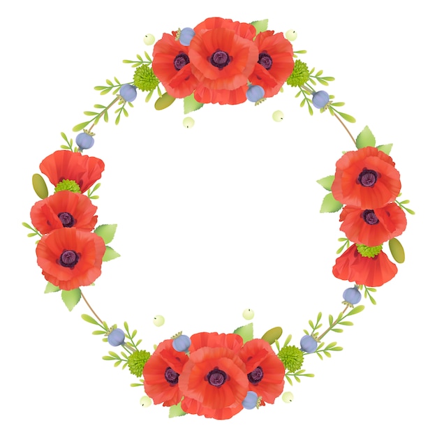 Beautiful frame  with floral red poppy flowers