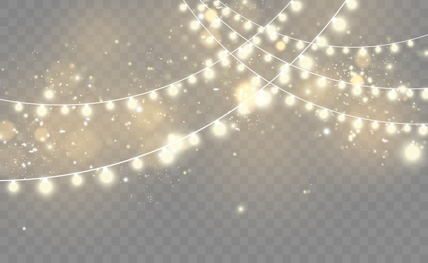 Beautiful garland string with illuminated lightbulbs. Bokeh light effect.