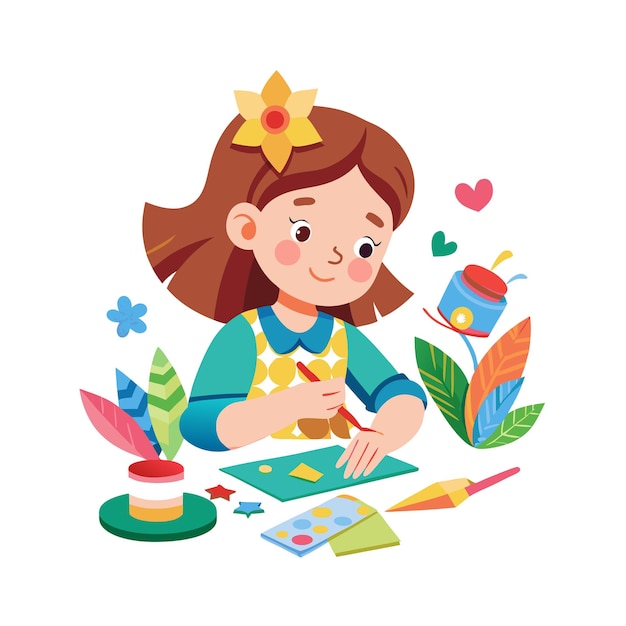 Vector beautiful girl children character vector illustration