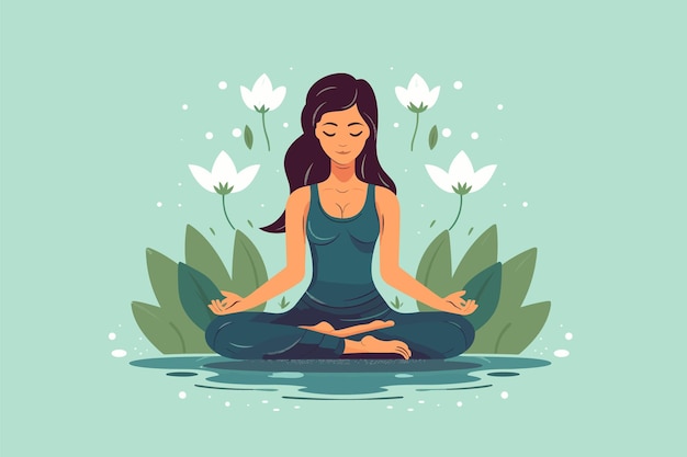 Beautiful girl doing yoga illustration international yoga day yoga day banner yoga day background