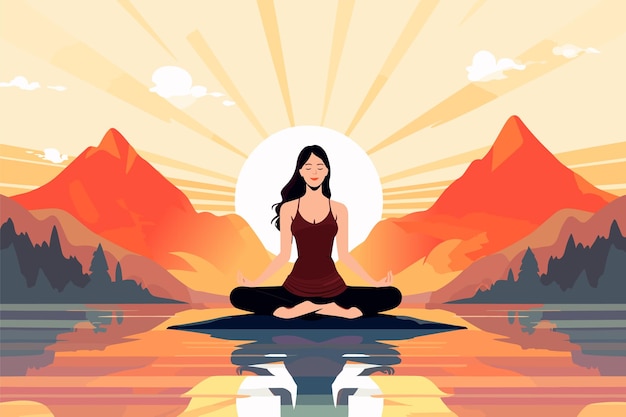 Beautiful girl doing yoga illustration international yoga day yoga day banner yoga day background