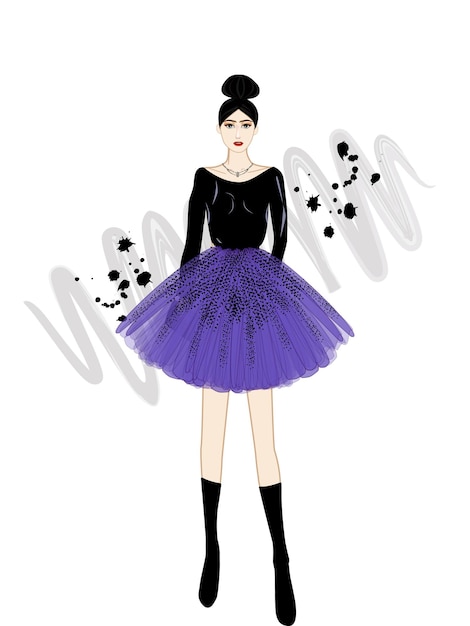 Beautiful girl on elegance outfit fashion illustration