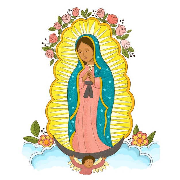 Beautiful girl lady Mary Guadalupe with floral designe