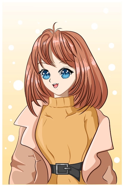 Beautiful girl short hair wearing winter clothes cartoon illustration