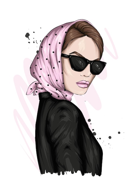 Vector beautiful girl in stylish clothes fashion