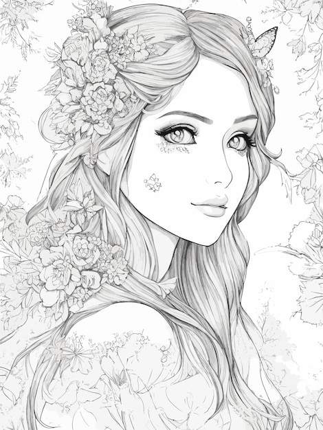 A beautiful girl with flowers on her hair.