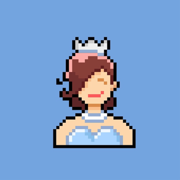 a beautiful girl with simple crown in pixel art style