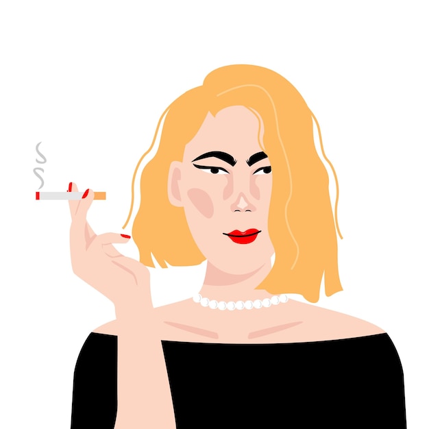 Beautiful girl woman with a cigaretteflat illustration