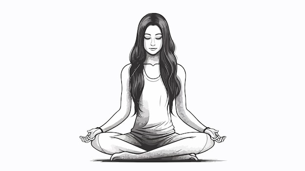 Vector beautiful girl yoga black line drawing