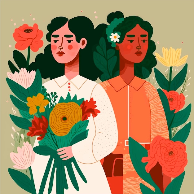 Beautiful girls in vector watercolor style for women's day on March 8