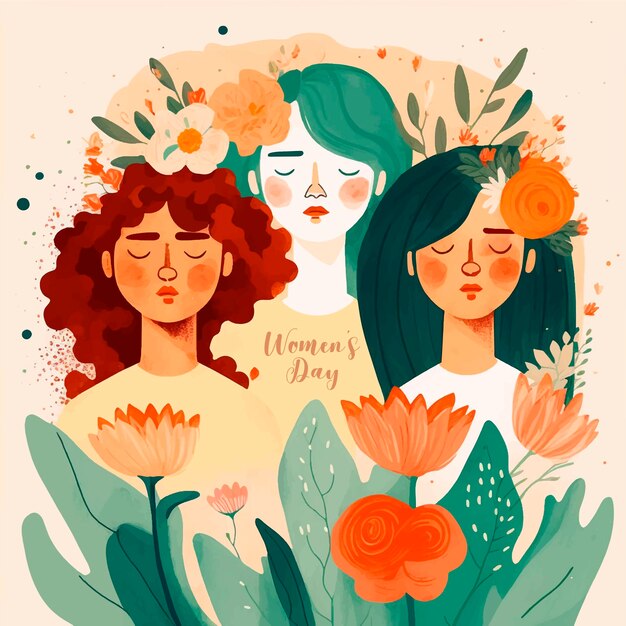 Beautiful girls in vector watercolor style for women's day on March 8