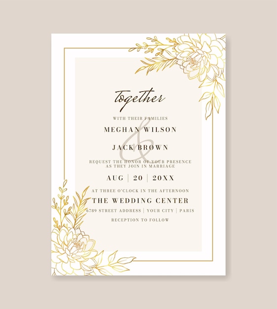 beautiful gold floral wedding invitation