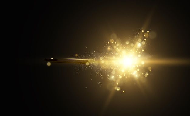 Beautiful golden vector illustration of a star on a translucent background with gold dust and glitte