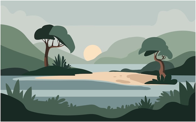 Beautiful Green Landscape Vector Illustration