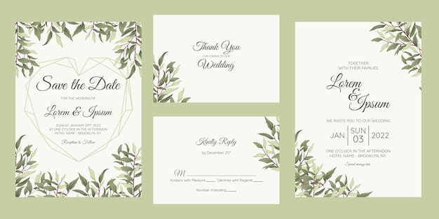 Beautiful greenery floral wedding invitation card template set