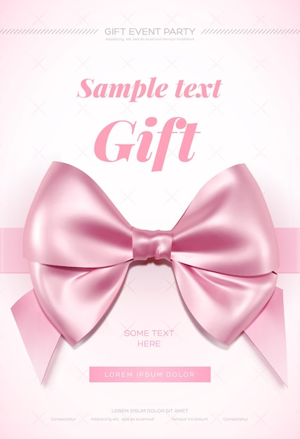 Beautiful greeting card with pink bow on white