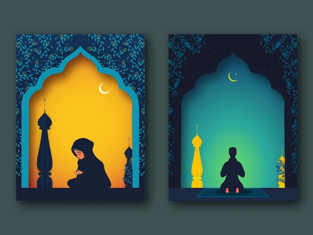 Beautiful Greeting Cards or Templates For Islamic Festival of Holy Month Ramadan Concept