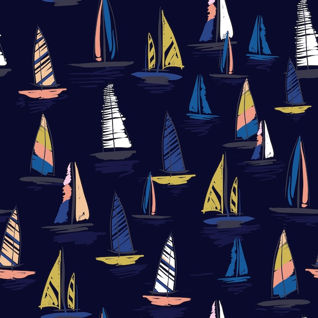 Beautiful Hand drawing colorful wind surf seamless pattern 