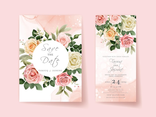 Beautiful hand drawing floral wedding invitation card