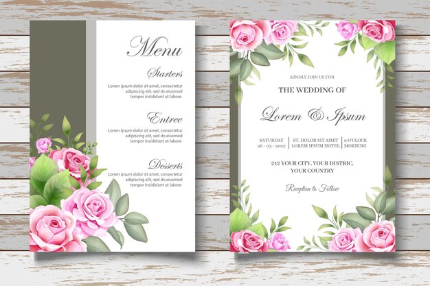 Beautiful Hand Drawing Floral Wedding Invitation Card