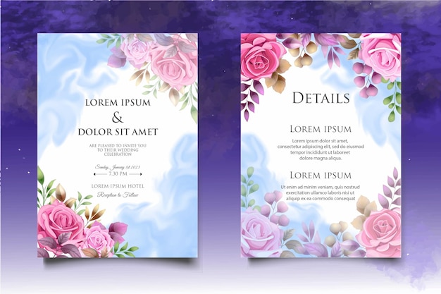 Beautiful hand drawing floral wedding invitation template