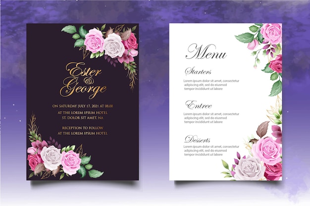 Beautiful Hand Drawing Floral Wedding Invitation Template