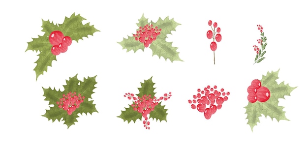 Beautiful hand drawing watercolor Christmas element collection in flat design