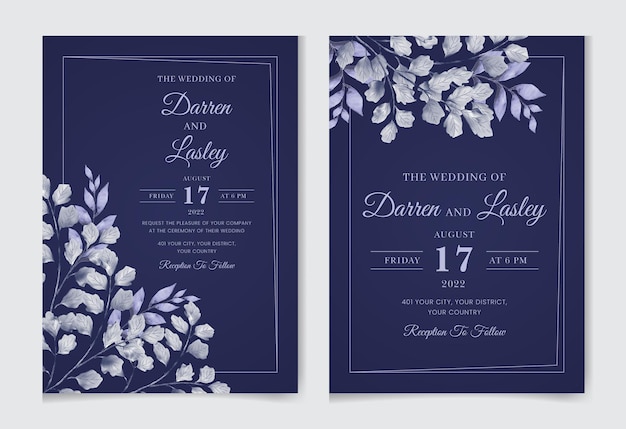 Beautiful hand drawing watercolor wedding invitation floral design with leaves