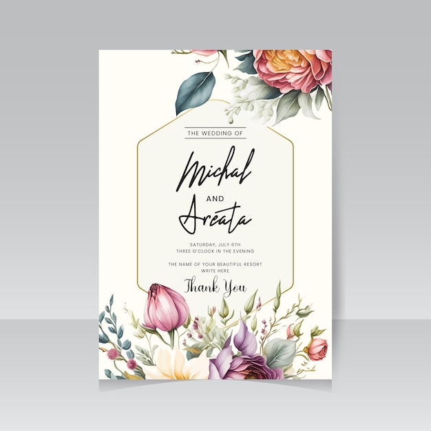 Beautiful hand drawing wedding invitation floral design