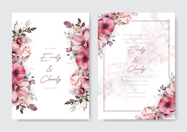 Beautiful hand drawing wedding invitation floral design