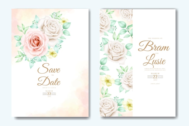 Beautiful Hand Drawing Wedding Invitation Floral Design