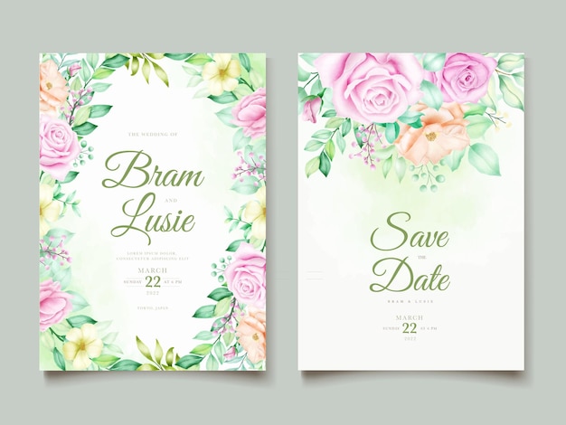 Beautiful hand drawing wedding invitation floral design