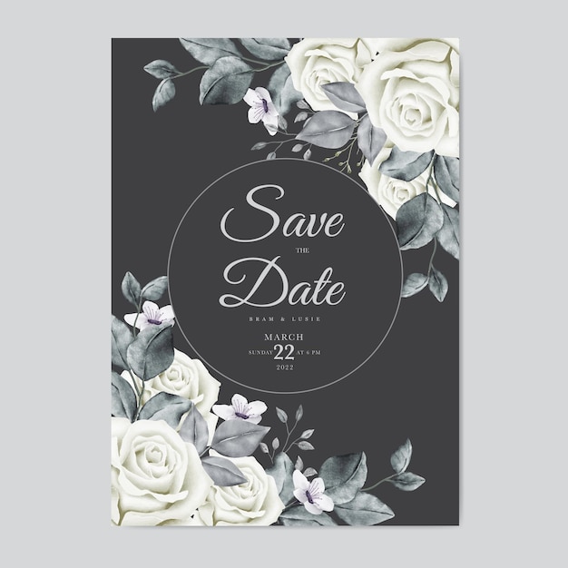 beautiful hand drawing wedding invitation floral leaves design