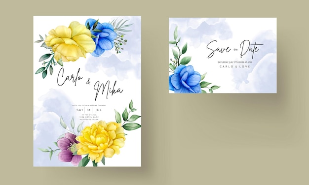 Beautiful hand drawing wedding invitation watercolor floral design