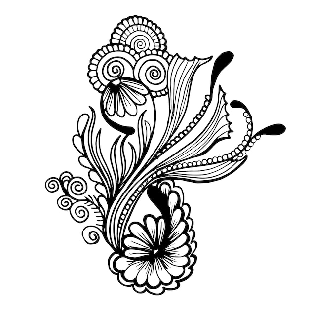 Beautiful Hand Drawn Black and White Floral Element