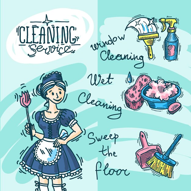 Vector beautiful hand drawn doodle illustration cleaning service