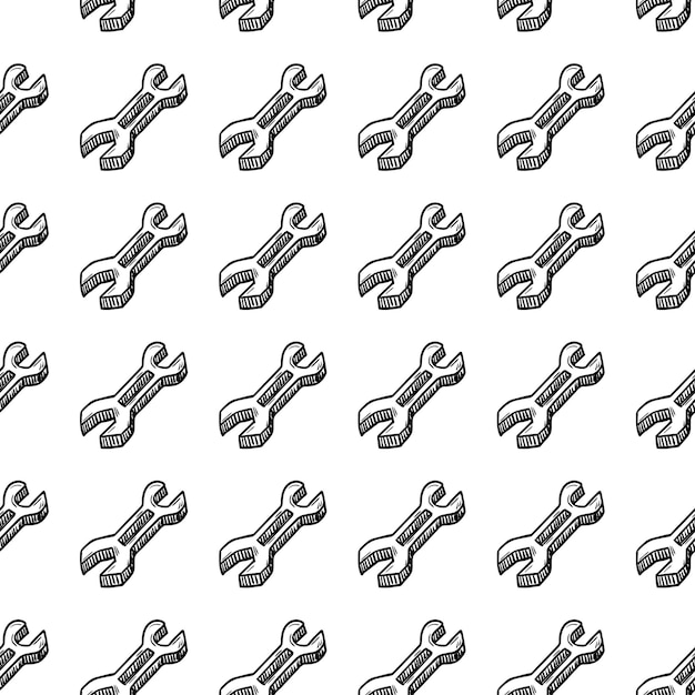 Beautiful hand drawn fashion seamless pattern wrench icon. Hand drawn black sketch. Sign / symbol / doodle. Isolated on white background. Flat design. Vector illustration.