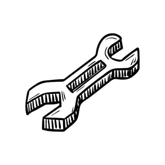 Beautiful hand drawn fashion wrench icon. Hand drawn black sketch. Sign / symbol / doodle. Isolated on white background. Flat design. Vector illustration.