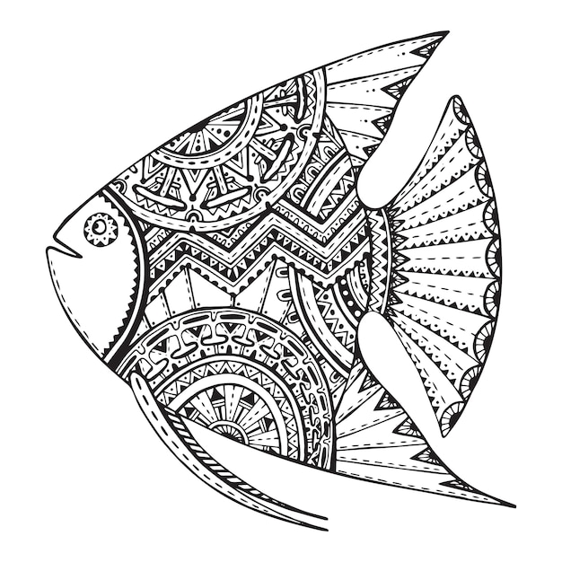 beautiful hand drawn fish in zentangle graphic style